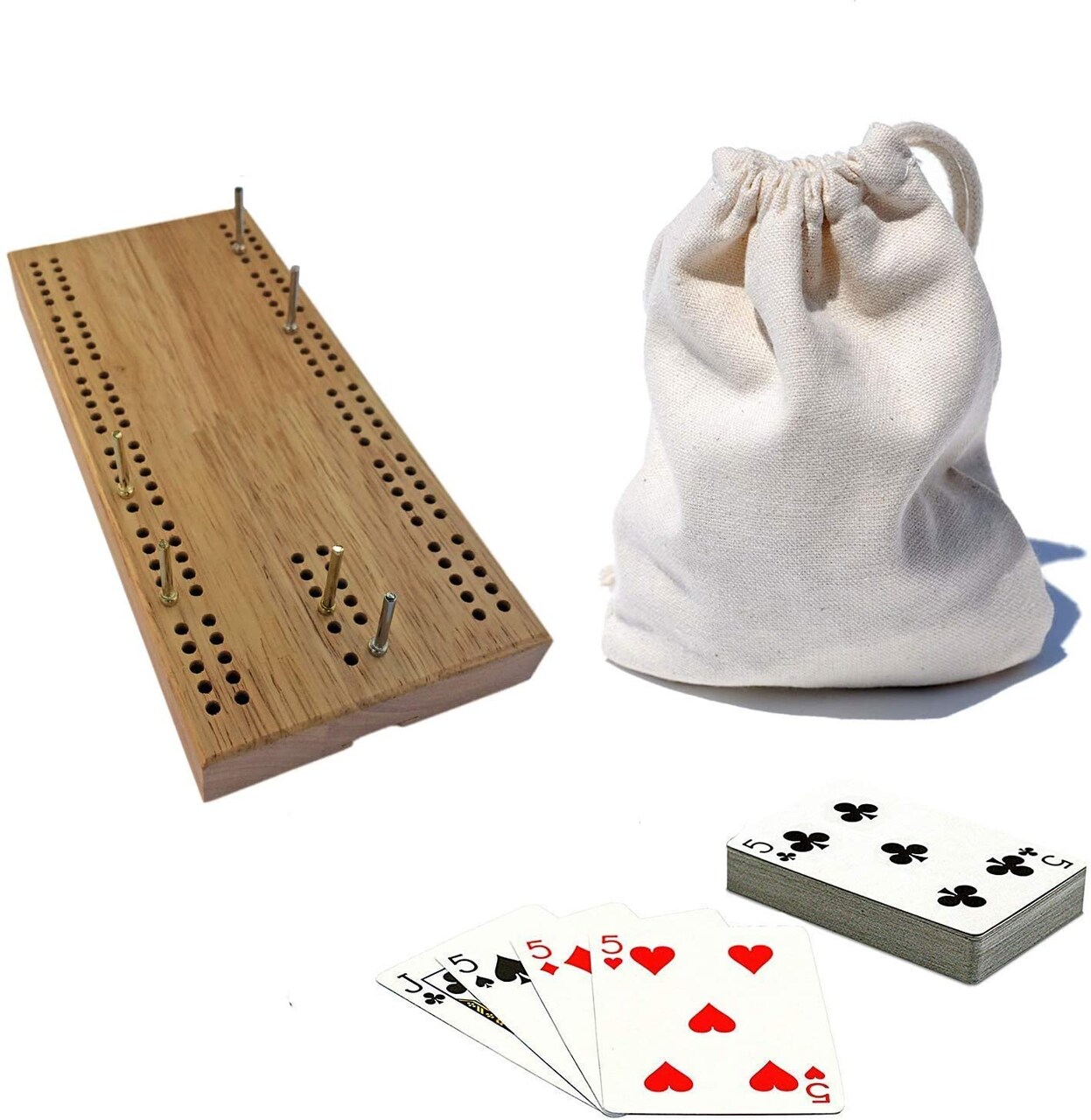 WE Games 7 Inch Travel Cribbage Set - Solid Hardwood Board with Cards and Bag
